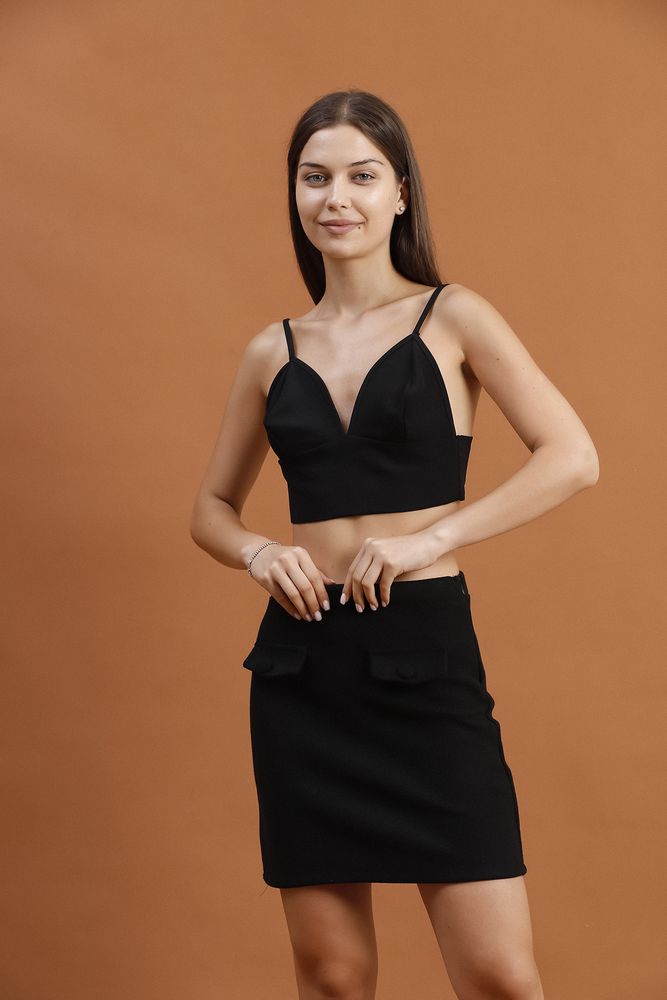 Pocket Detail Black Mini Skirt
