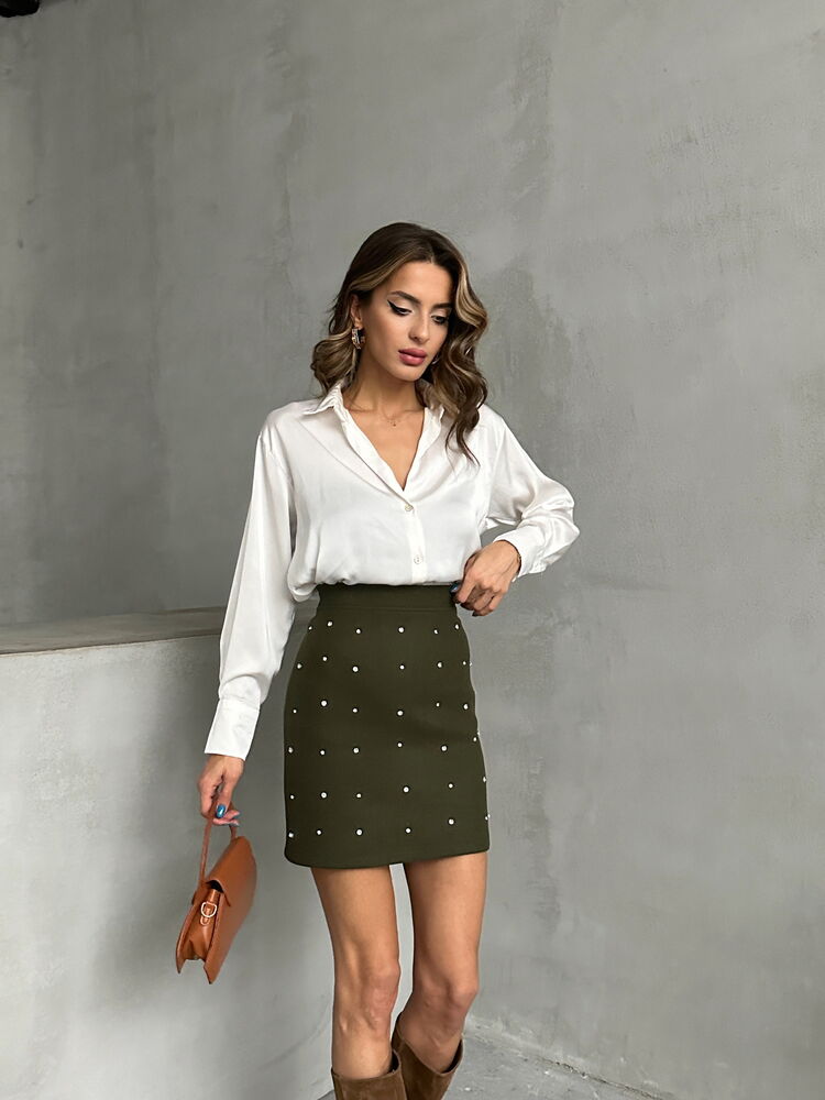 Khaki Dotted Mini Skirt