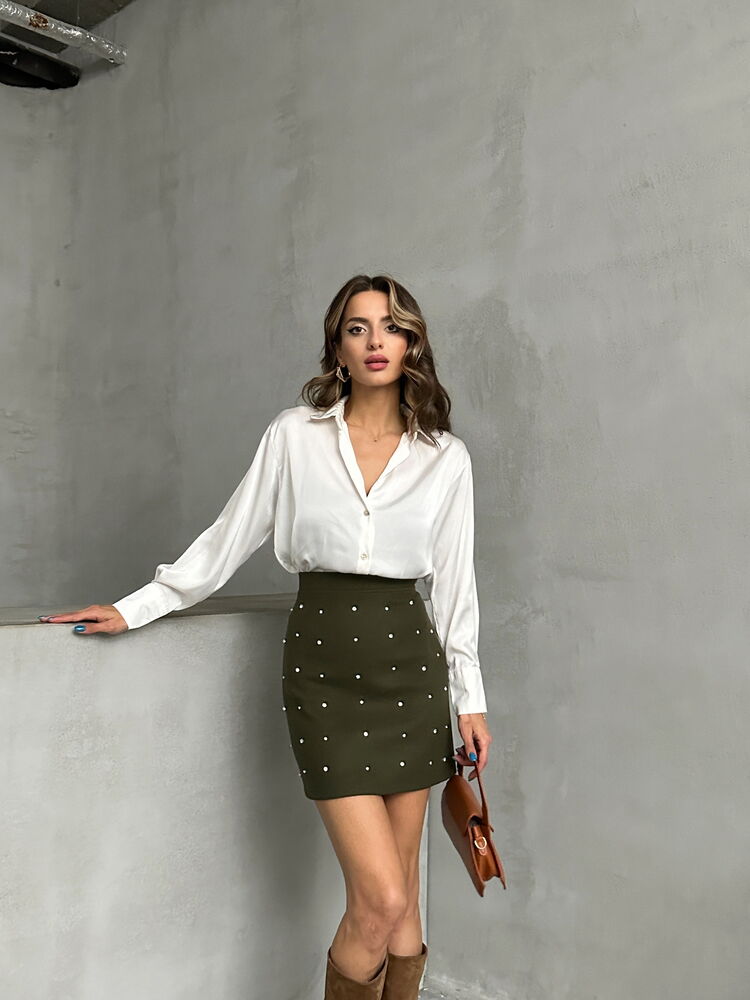 Khaki Dotted Mini Skirt