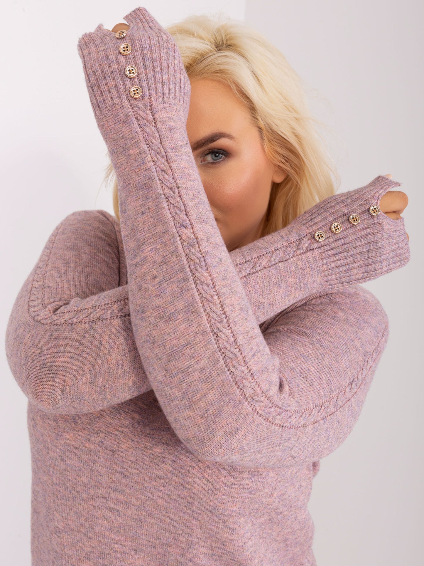 Button Detail Light Pink Plus Size Sweater