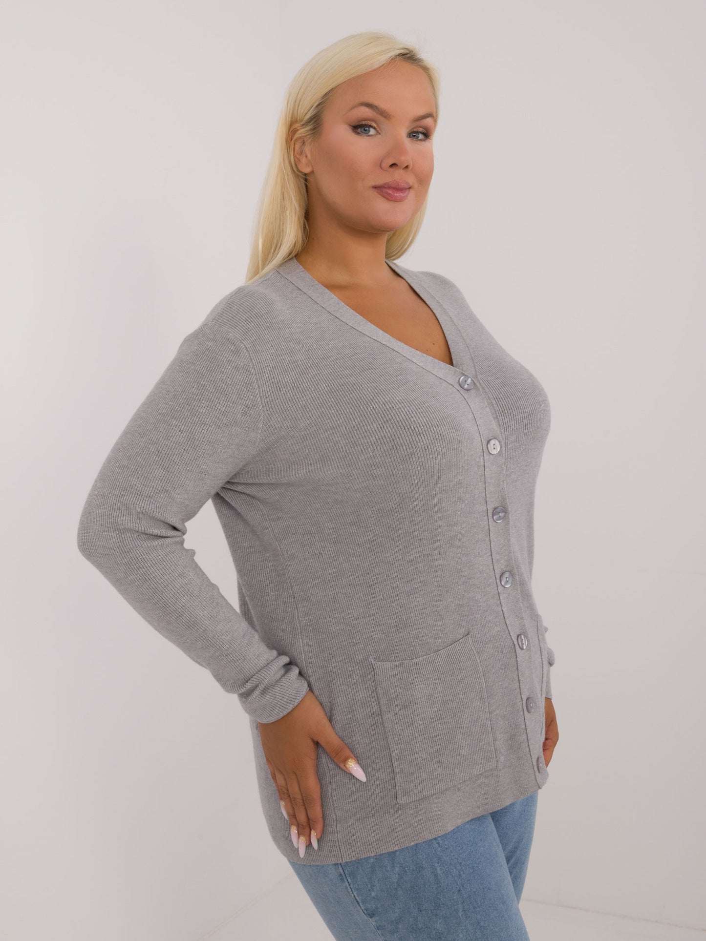 Plus Size Long Sleeve Front Pocket Sweater