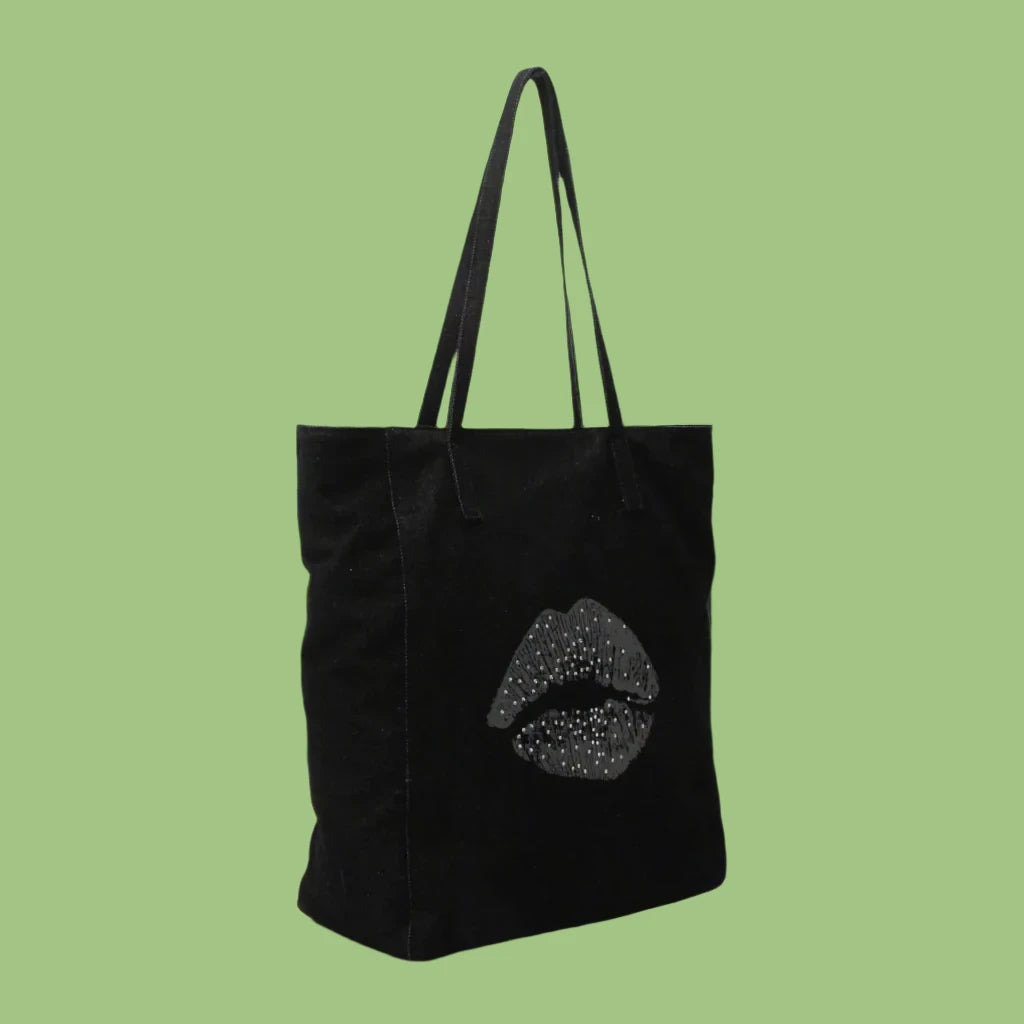 Black Tote Bag Beaded Detail