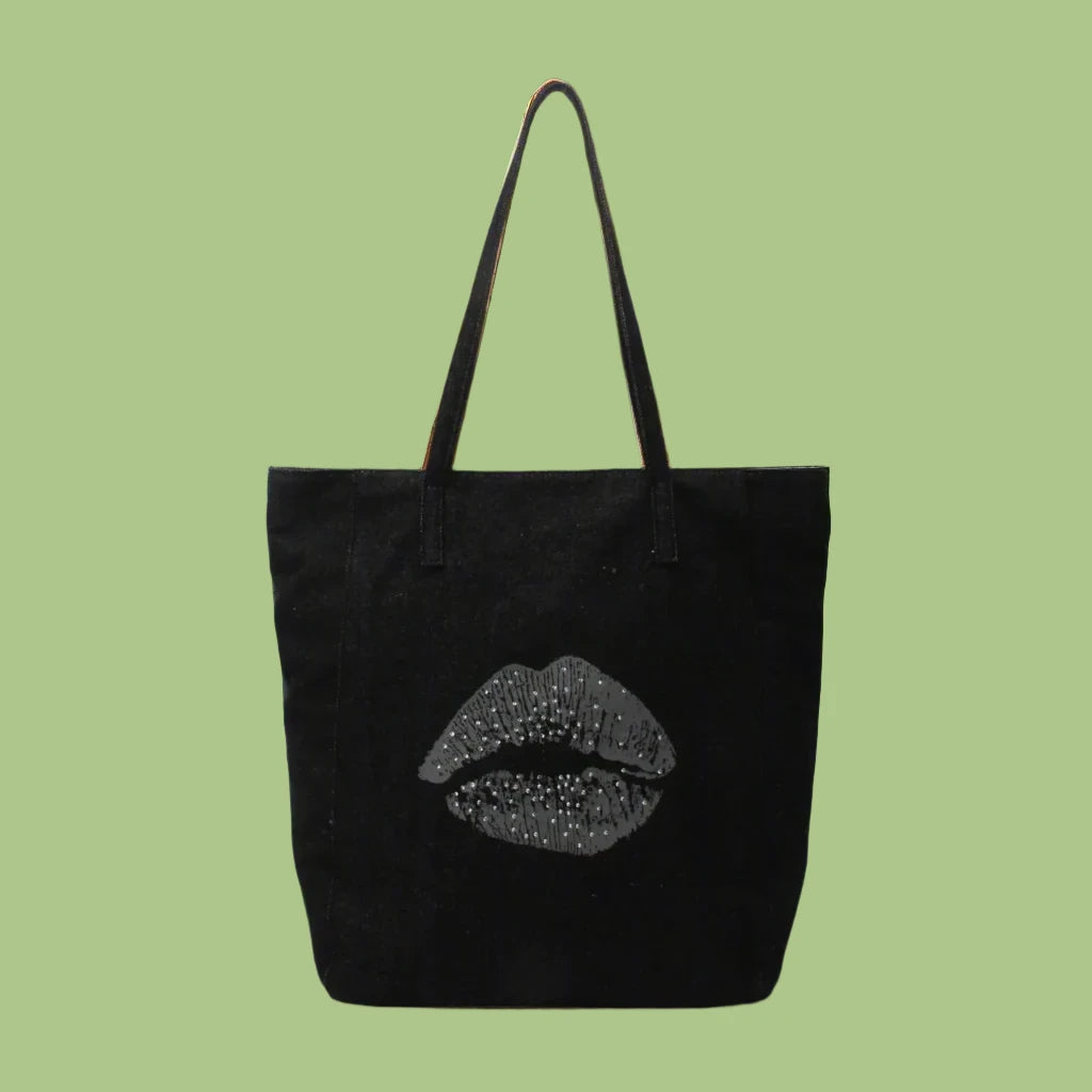 Black Tote Bag Beaded Detail