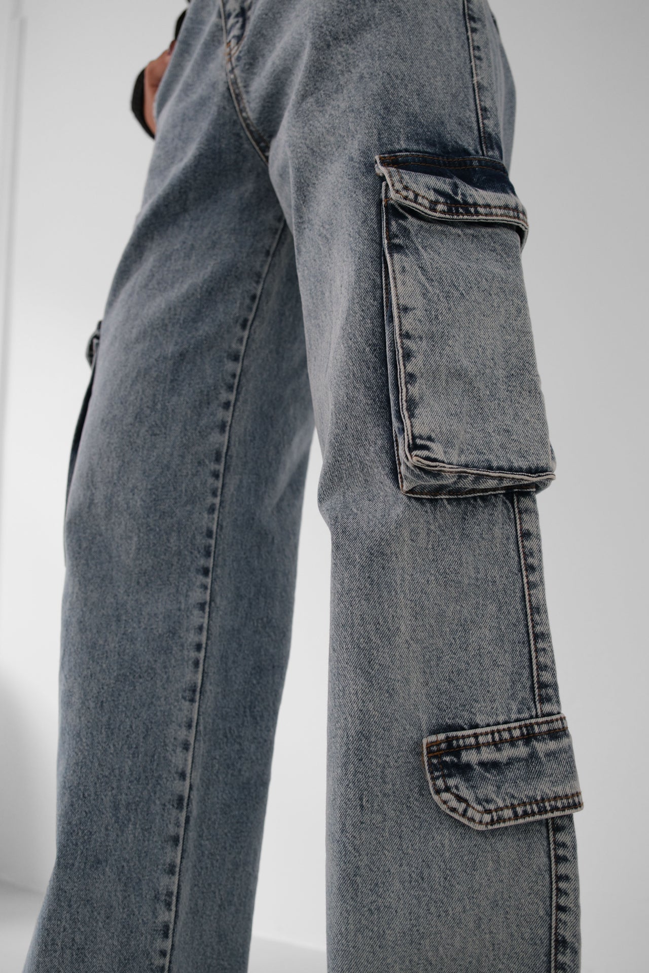 Cargo Pocket Jeans Trousers - Light Blue