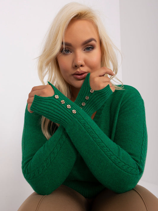 Button Detail Green Plus Size Sweter
