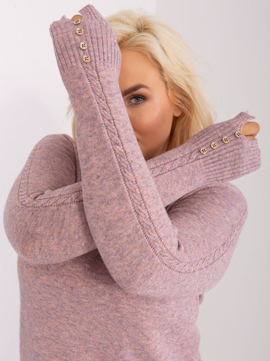 Button Detail Light Pink Plus Size Sweater