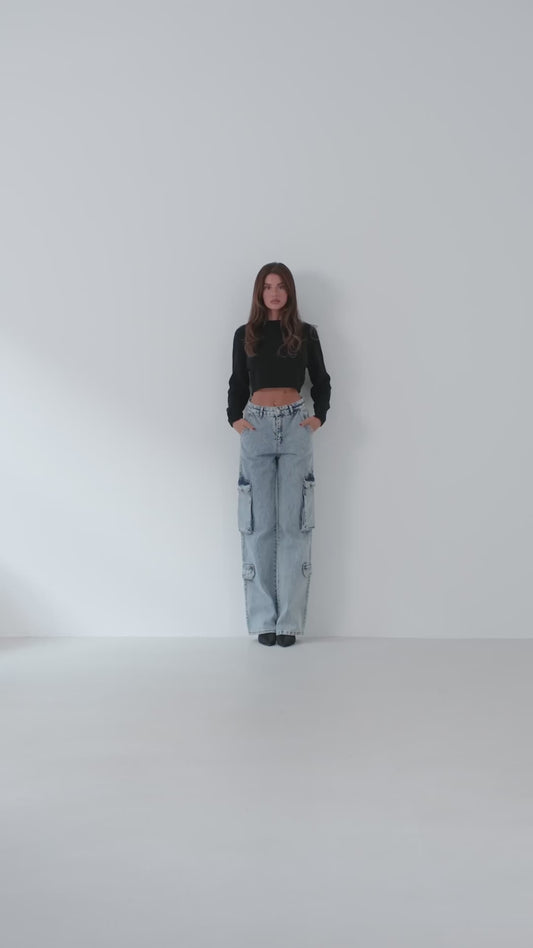 Cargo Pocket Jeans Trousers - Light Blue